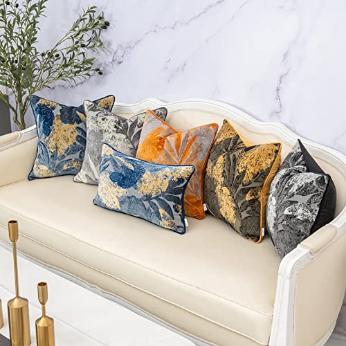 Yangest Grey Leaf Rectangle Pillow Cover Cut Velvet Cushion Cover Luxury Modern Pillowcover for Couch Living Room Bedroom,12x20 Inch - color: Grey, size: 20" x 12" (Pack of 1)