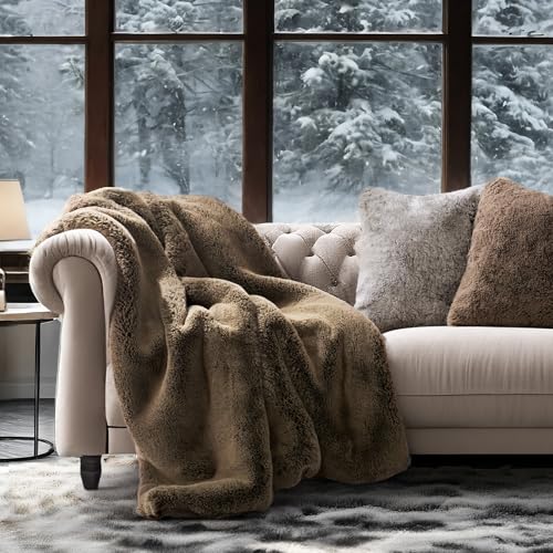EverGrace Faux Chinchilla Fur Throw Blanket, 50"x60", Brown Sable - color: Brown Sable, size: 50"x60"