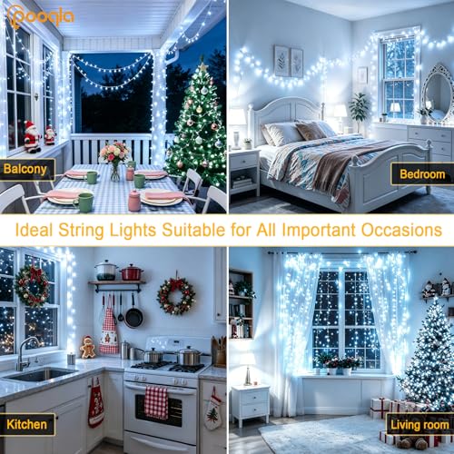 Pooqla Cool White String Lights Battery Powered, 2x100 LED Christmas Lights - color: Cool White, size: 100 LED x2