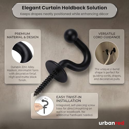 UrbanRed Metal Curtain Holdbacks, 2 Pack Curtain Tiebacks for Wall