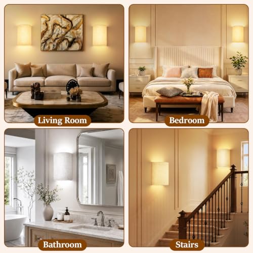 OCATO Battery Operated Wall Sconce Rechargeable Bulbs No Assembly Required - color: Linen