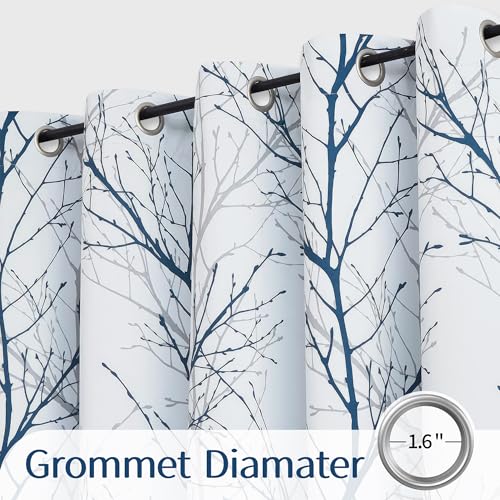 FMFUNCTEX 100% Blackout Blue Grey Tree Branch Curtains 84 Inch 1 Panel - color: Grommet | Blue, size: 100"W x 84"L (Pack of 1)