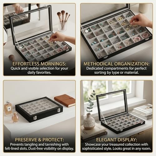 Stratalife 12 Grid Bracelet Jewelry Box, Bangle Holder Organizer with Lid - color: Gray-Black, size: 12 Grid
