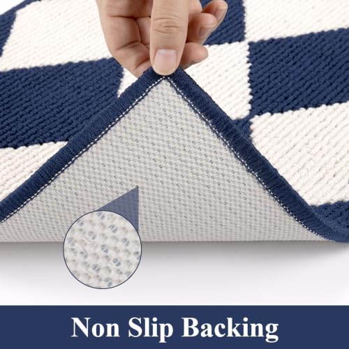 SHACOS Kitchen Rugs Set of 3 Checkered Kitchen Mats for Floo, Blue/White - color: Blue/White, size: 17"x30"+17"x47"+17"x59"