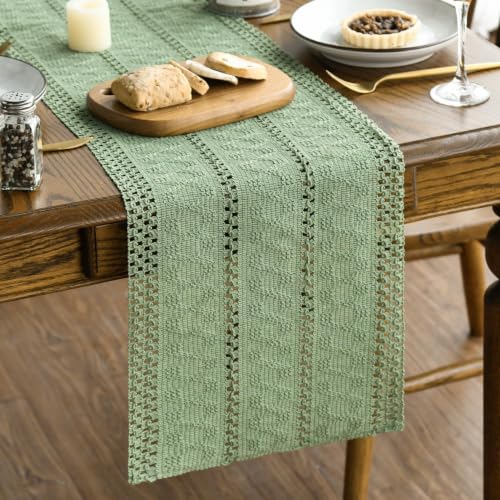Artoid Mode Light Green Woven Farmhouse Hollow Table Runner 12x36 Inch - color: Light Green, size: 12" x 36", Table Runner