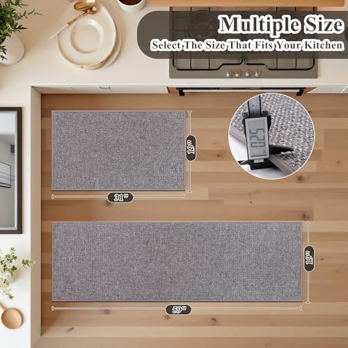 Ileading Kitchen Rugs Set of 2, Anti Fatigue Cushioned Floor Mats for Kitchen, Non Slip Rubber Backing Polypropylene Woven Runner Rug, Heavy Duty & Slip Resistant Standing Mat - color: Gray&brown, size: 19"x31.5"+19"x59"