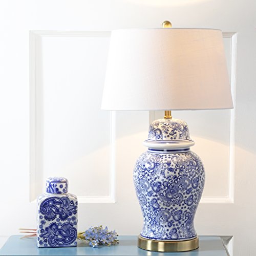 JONATHAN Y Ellis Chinoiserie Ginger Jar Table Lamp 29.5", Blue/White - color: Blue/White