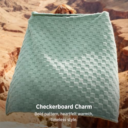 Bedsure Checkered Fleece Soft Cozy Throw Blankets,Sage Green,50"×70" - color: 01 Sage Green, size: Throw XL (50" X 70")