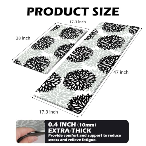 Kitchen Mats Set of 2 Cushioned Anti Fatigue Kitchen Rugs Non Slip Waterproof Kitchen Runner Memory Foam Kitchen Floor Mat Comfort Standing Mat for Sink,Office,Laundry - color: Black Gray, size: 17.3"x28"+17.3"x47"--0.4"Th