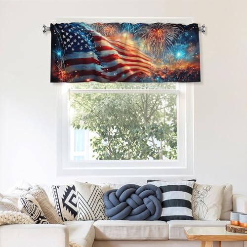 Flag Curtain Valance 54x18 Inches Window Treatment Rod Pocket Valance for Kitchen Bathroom Bedroom - color: Flag