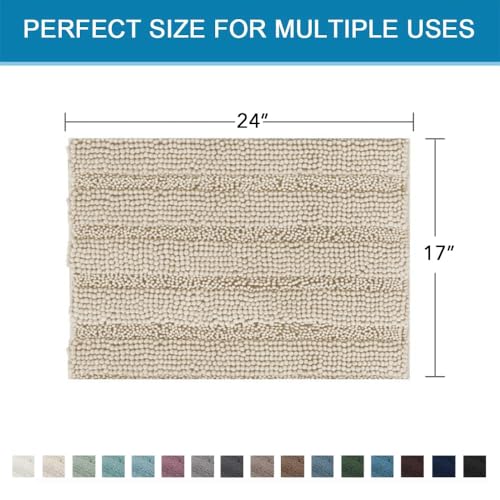 H.VERSAILTEX Bath Mats for Bathroom Non Slip Thick Chenille Striped Bath Rug Absorbent Fluffy Soft Shaggy Rugs Washable Dry Fast Plush Mats for Indoor, Bath Room, Tub - 17" x 24", Fog - color: Fog, size: 17" x 24"