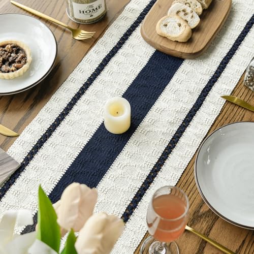 Artoid Mode Dark Blue Rustic Woven Table Runner 12x36 Inch - color: Dark Blue, size: 12" x 36", Table Runner
