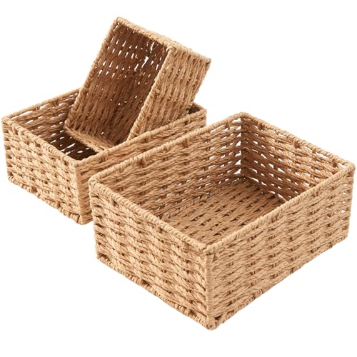 Small Wicker Basket for Organizing, Woven Storage Basket Sets of 3 - color: Neutral