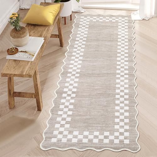 GarveeHome Hallway Runner Rug 2x6 Non Slip Scalloped Washable Kitchen Rug - color: Scalloped Fog/Ivory, size: 2' x 6' (Runner)