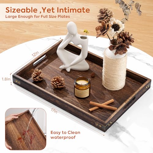Wood Serving Tray - 17In Large Serving Tray with Handles | Decorative Tray - size: 17 in x 12 in x 1.77 in