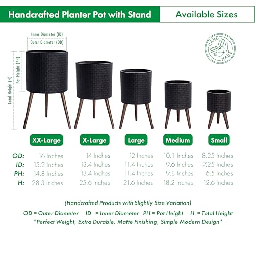 D'vine Dev Planter Pot with Wood Stand, 12 in, Distressed Black, 88-Z-C-5 - color: Distressed Black, size: Large