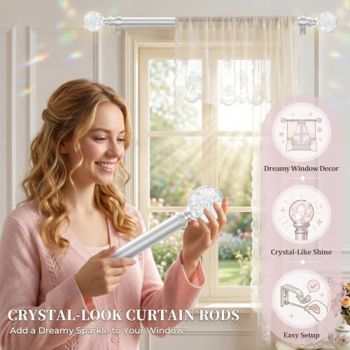 TVWOO Silver Rainbow Curtain Rod Adjustable Heavy Duty Crystal Ball,66-120" - color: Silver, size: 66-120" ( 1pack )