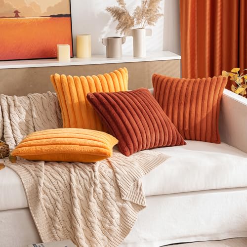 MIULEE Fall Faux Fur Decorative Throw Pillow Covers 18x18 Burnt Orange - color: Burnt Orange, size: 18" x 18" (Pack of 2)