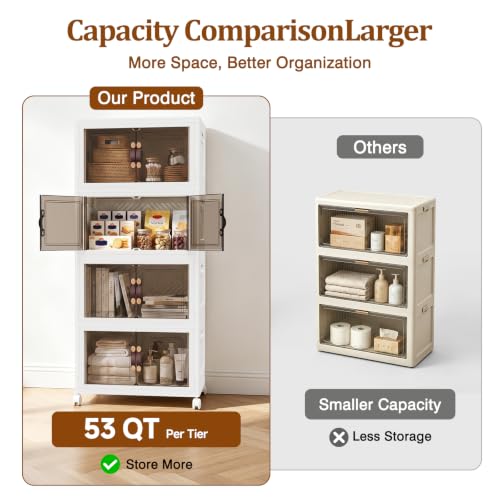 4Tier 212QT Stackable Storage Bins With Lids Portable Wheels Cabinet, White - size: 53QT(Per Tier)-4Tier