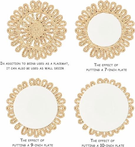 IcosaMro 12 Inch Boho Round Woven Placemats for Dining Table Set of 4 - color: Style a -11.5 Inch, Pack of 4