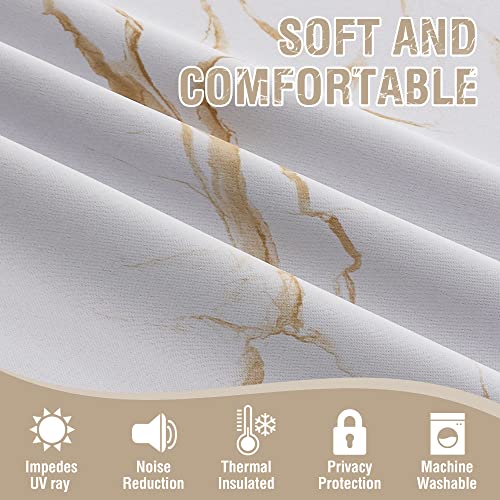 H.VERSAILTEX 100% Blackout Curtains 84 inch Length 2 Panels Set Marble Designs Printed Drapes Thermal Curtains for Bedroom with Black Liner Sound Proof Curtains, Gold - color: Marble- Gold, size: 52"W x 84"L (Pack of 2)