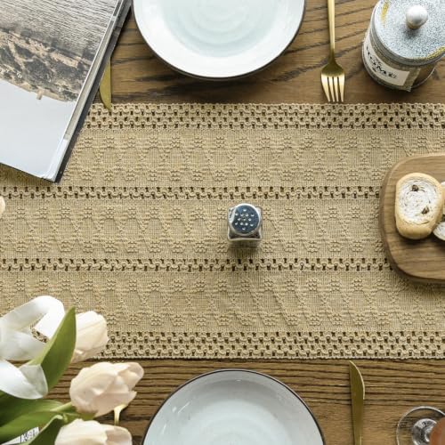 Artoid Mode Burlap Brown Woven Farmhouse Hollow Table Runner 12x36 Inch - color: Burlap Brown, size: 12" x 36", Table Runner