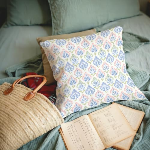 Pink Blue Green Floral Block Print Pillow Covers 18x18 Set of 2 - color: Blue Pink and Green-9, size: 18" x 18" (Pack of 1)