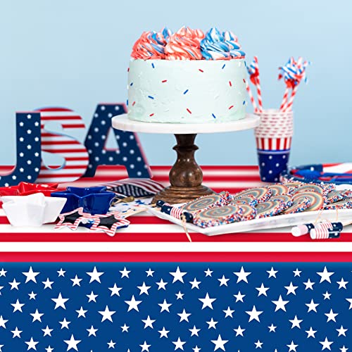 Gatherfun 4th of July Tablecloth Disposable Plastic Waterproof Table Cover for Veterans Day Election Day Independence Day American Flag Patriotic Party Decorations 3PCS 54 X 108 inch - style: American
