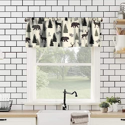 Camouflage Forest Curtain Valances,Rustic Country Bear Deer Pinecone Print Window Valance,Farmhouse Style Short Window Treatments for Bedroom Living Room Kitchen,54x18in - color: Bear-3