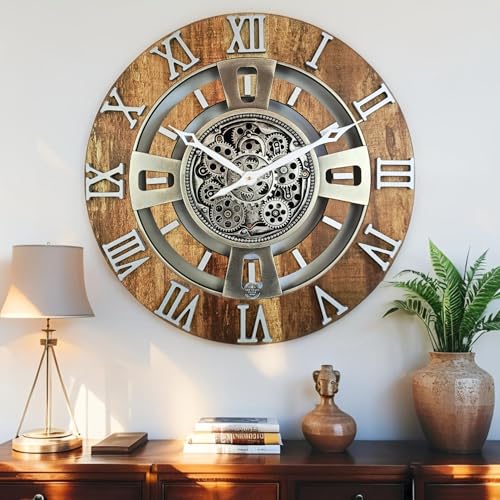 ImprovingLife The Gears Clock Real Moving Gear Wall Clock England Line (Vintage Brown, 24 inches (60 cm)) - color: Vintage Brown, size: 24 inches (60 cm)