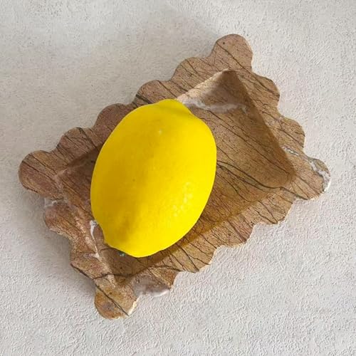 Natural Samll Marble Tray 6.3"x4.7",Rectangle Scalloped Tray for Women Home Décor (Rainforest Brown)