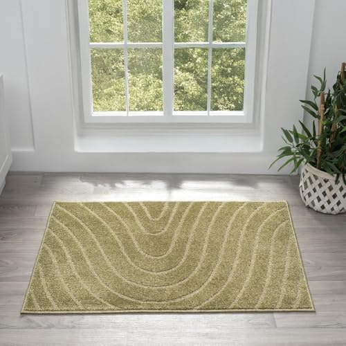 LUXE WEAVERS Modern Geometric Wave Area Rug Green 2x3 - color: Green, size: 2' x 3' (Rectangular)