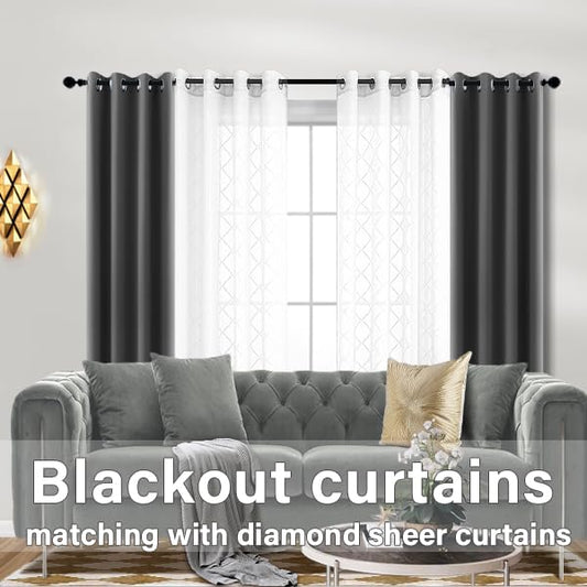 KOUFALL White Sheer Curtains 63 Inch Length, Lattice Diamond Pattern Light Filtering Non See Through Curtains for Living Room Dining Room Bedroom 63 Inches Long 2 Panel Set - color: White, size: 52"W x 63"L (Pack of 2)