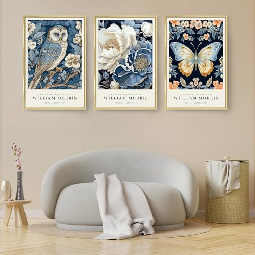 OVVGVV William Morris Wall Art set of 3 large Framed Vintage botanical Colorful Abstract Nature Flowers Canvas Art for Living Room Bedroom Office Decor(Style12, 3pcs 12x16 Gold Frame) - color: Type12-Gold, size: 12x16 in