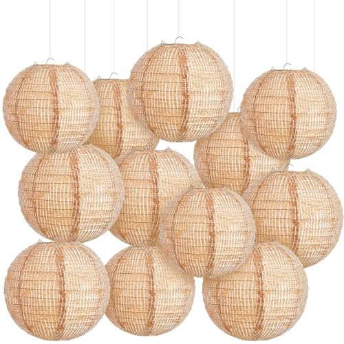 Hortsun 12 Pcs Print Burlap Paper Lanterns Classroom Decor,10/12 Inch - size: 10/12 Inch