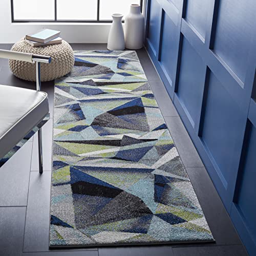 SAFAVIEH Porcello Collection Runner Rug - 2'3" x 18', Grey & Blue, Modern Abstract Design, Non-Shedding & Easy Care, Ideal for High Traffic Areas in Living Room, Bedroom (PRL6940G) - color: Grey/Blue, size: 2'3" x 18' (Runner)