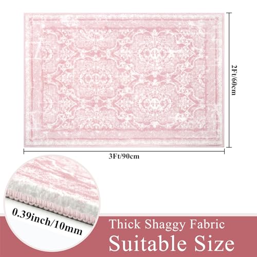 Vaukki Hallway Runner 2x3 ft, Pink Vintage Shaggy Soft Kitchen Rug - color: Pink, size: 2' x 3'(Runner)