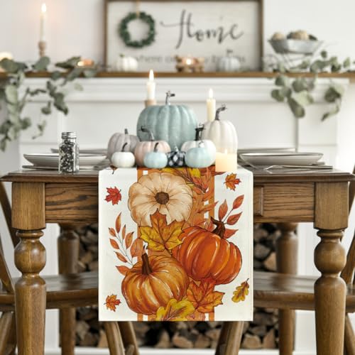 Artoid Mode 210 GSM Fall Table Runner Home Party Decor 13x36 Inch - color: Orange, size: 13" x 36", Table Runner