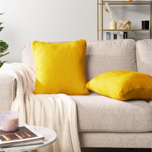 PAVILIA Mustard Yellow Decorative Throw Pillow Covers 20x20 Set of 2 Plush - color: Mustard Yellow, size: 20" x 20" (Pack of 2)