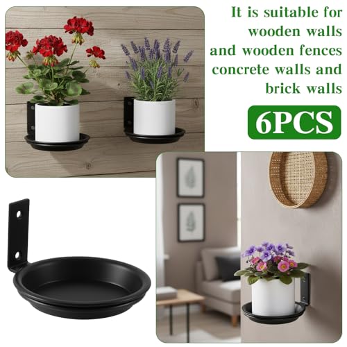 6 Pack 6'' Wall Mount Plant Holder with 8 Replaceable Trays, Black - size: 6 Inch
