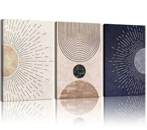 HCJWCXD 3 Pcs Boho Sun Line Canvas Wall Art 12x16 Inch - color: Black, White, and Gold, size: 12x16 Inches