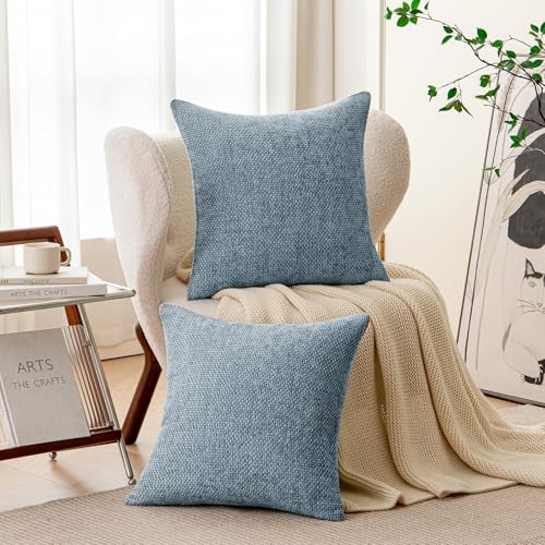 a moment Blue Chenille Throw Pillow Covers 16x16 Inch Pack of 2 Modern Decorative Throw Pillow Covers Farmhouse Cross Covers Home Decor for Sofa Bedroom Living Room - color: Blue, size: 16" x 16" (Pack of 2)
