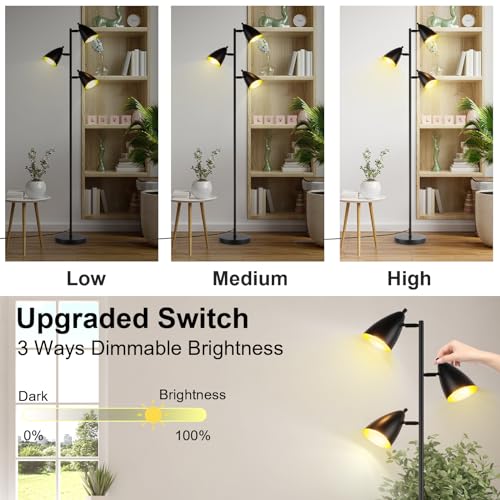 LALISU Tree Floor Lamp for Living Room, Industrial 3-Light Standing Lamp - color: Metal Black