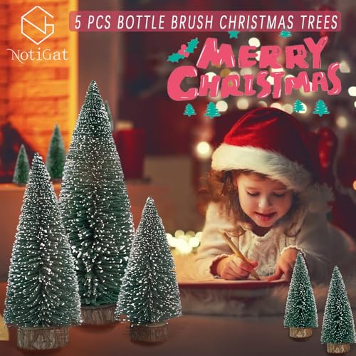 mini Christmas Tree Bottle Brush Christmas Trees with Wooden Bases Christmas Decorations for Party Table top decer Christmas Tree (5pcs)