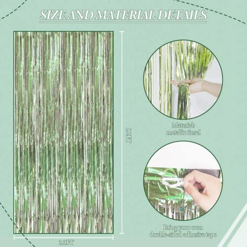 DECOCKRAT 3 Pack Foil Fringe Backdrop - Light Green Shiny Tinsel Curtains for Party Decoration/Photo Booth Props - 3.3x8.2 FT Metallic Foil Backdrop for Birthday, Wedding, Graduation, Christmas - color: Light Green
