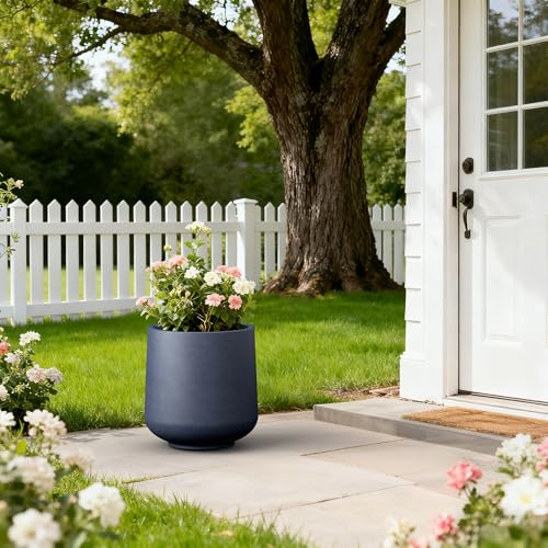 Kante Large Round Curved Charcoal Concrete Planter 16.5" Dia, Outdoor - color: Charcoal, size: 16.5" D