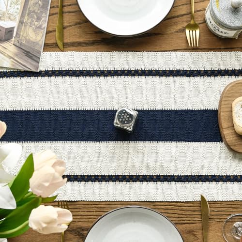 Artoid Mode Dark Blue Rustic Woven Table Runner 12x36 Inch - color: Dark Blue, size: 12" x 36", Table Runner