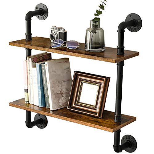 IBUYKE 2-Tiers Industrial Pipe Shelves, Pipe Floating Shelves RF-TM004 - size: 2 Tier