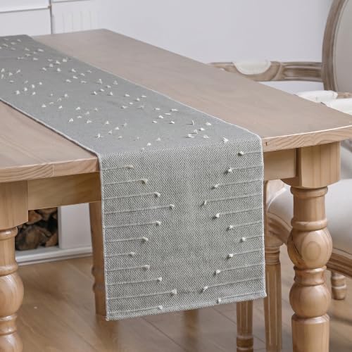 Artoid Mode Grey Farmhouse Rustic Cotton Woven Table Runner, Seasonal Retro Holiday Kitchen Dining Table Decoration for Home Party Decor 12x72 Inch - color: Grey 1, size: 12" x 72", Table Runner