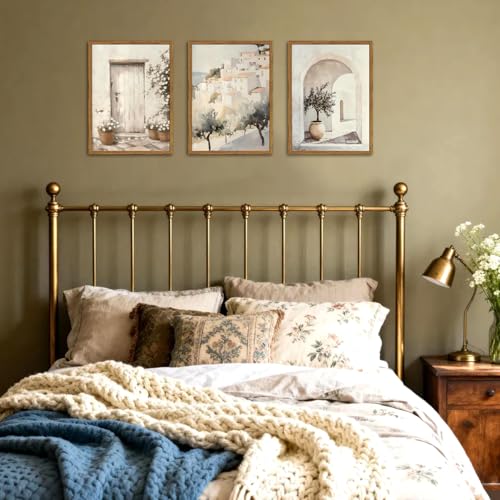 Framed Vintage Italian Wall Art Set of 3, Rustic Neutral Olive Tree Pictures Wall Decor, Mediterranean Farmhouse Landscape Paintings Canvas Prints Country Home Decor for Living Room Bedroom 16x24 inch - color: Italian Olive Tree, size: 24"L x 16"W